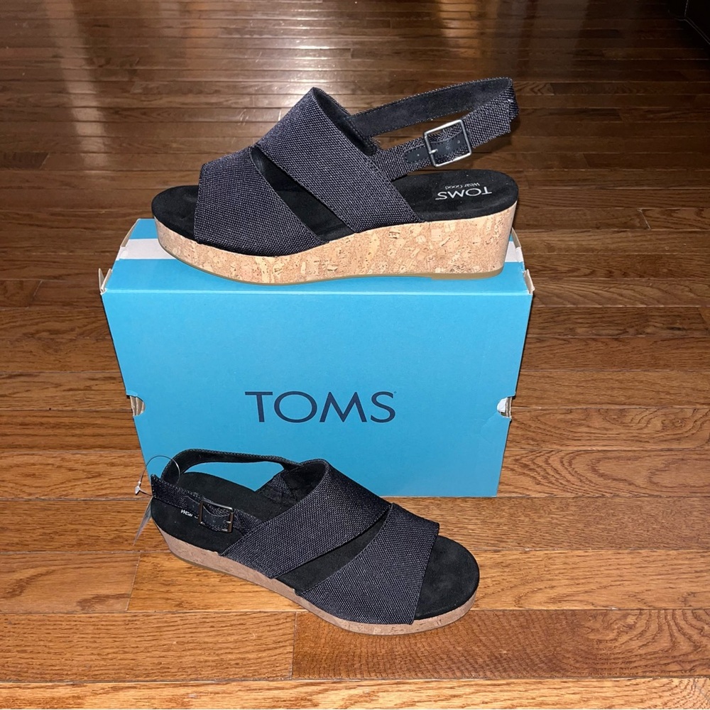 Toms Claudine Platform Wedge Sandals Black Melange Women’s 10 Eco X40 Hybrid